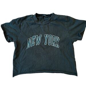 Brandy Melville Black 'New York' Cropped Tee with White Lettering